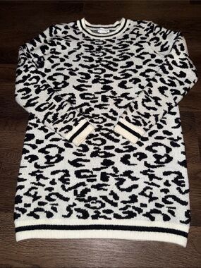 Lovers + Friends Black and Cream Leopard Crewneck Sweater/Sweater Dress